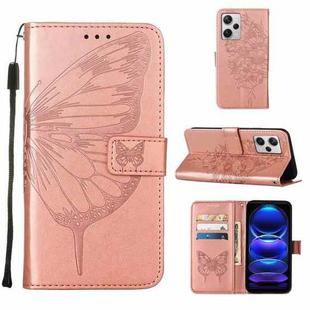 For Xiaomi Redmi Note 12 Pro+ 5G / Note 12 Explorer Embossed Butterfly Leather Phone Case(Rose Gold)
