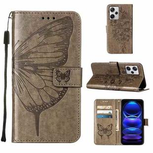 For Xiaomi Redmi Note 12 Pro+ 5G / Note 12 Explorer Embossed Butterfly Leather Phone Case(Grey)
