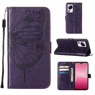 For Xiaomi 13 Lite 5G Embossed Butterfly Leather Phone Case(Dark Purple)
