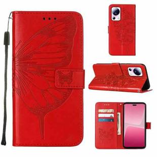 For Xiaomi 13 Lite 5G Embossed Butterfly Leather Phone Case(Red)