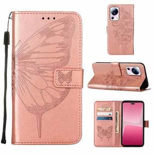 For Xiaomi 13 Lite 5G Embossed Butterfly Leather Phone Case(Rose Gold)