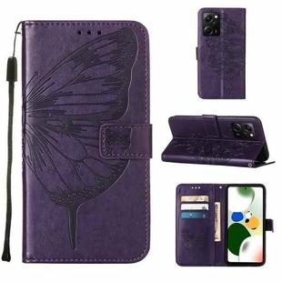 Embossed Butterfly Leather Phone Case For Xiaomi Poco X5 Pro 5G / Redmi Note 12 Pro Speed(Dark Purple)