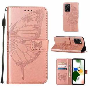 Embossed Butterfly Leather Phone Case For Xiaomi Poco X5 Pro 5G / Redmi Note 12 Pro Speed(Rose Gold)
