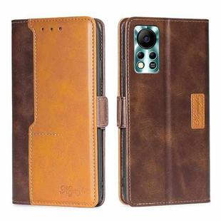 For Infinix Hot 11s NFC Contrast Color Side Buckle Leather Phone Case(Dark Brown + Gold)