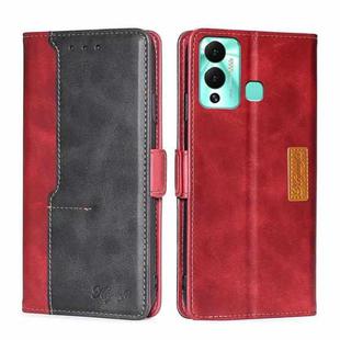 For Infinix Hot 12 Play Contrast Color Side Buckle Leather Phone Case(Red + Black)