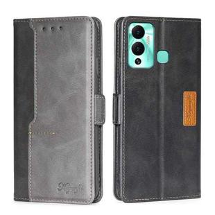 For Infinix Hot 12 Play Contrast Color Side Buckle Leather Phone Case(Black + Grey)