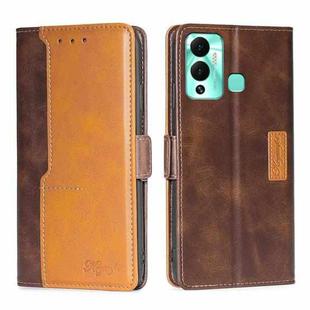 For Infinix Hot 12 Play Contrast Color Side Buckle Leather Phone Case(Dark Brown + Gold)