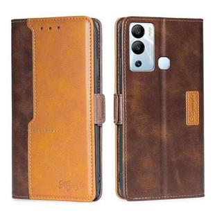 For Infinix Hot 12i Contrast Color Side Buckle Leather Phone Case(Dark Brown + Gold)