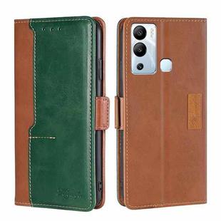 For Infinix Hot 12i Contrast Color Side Buckle Leather Phone Case(Light Brown + Green)
