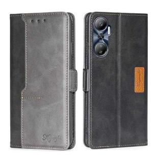 For Infinix Hot 20 4G Contrast Color Side Buckle Leather Phone Case(Black + Grey)