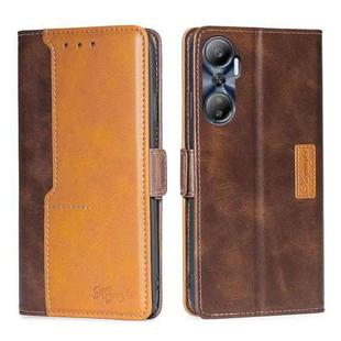 For Infinix Hot 20 4G Contrast Color Side Buckle Leather Phone Case(Dark Brown + Gold)