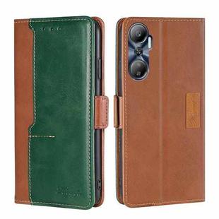 For Infinix Hot 20 4G Contrast Color Side Buckle Leather Phone Case(Light Brown + Green)