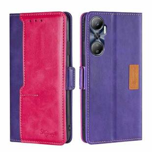 For Infinix Hot 20 4G Contrast Color Side Buckle Leather Phone Case(Purple + Rose Red)