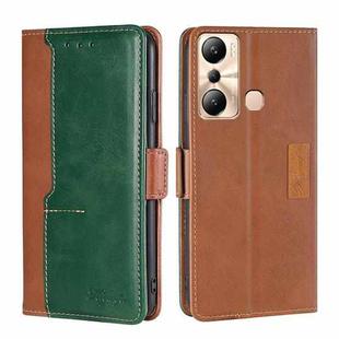 For Infinix Hot 20i Contrast Color Side Buckle Leather Phone Case(Light Brown + Green)