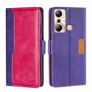 For Infinix Hot 20i Contrast Color Side Buckle Leather Phone Case(Purple + Rose Red)