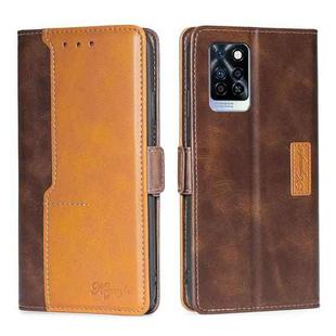 For Infinix Note 10 Pro Contrast Color Side Buckle Leather Phone Case(Dark Brown + Gold)