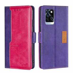 For Infinix Note 10 Pro Contrast Color Side Buckle Leather Phone Case(Purple + Rose Red)