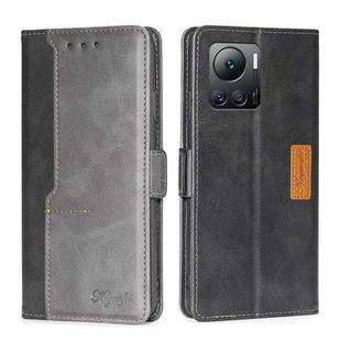 For Infinix Note 12 VIP Contrast Color Side Buckle Leather Phone Case(Black + Grey)