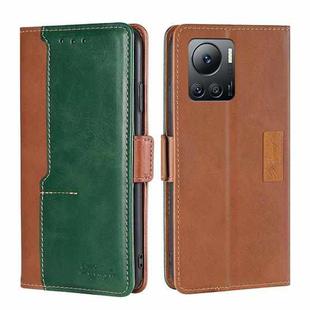 For Infinix Note 12 VIP Contrast Color Side Buckle Leather Phone Case(Light Brown + Green)