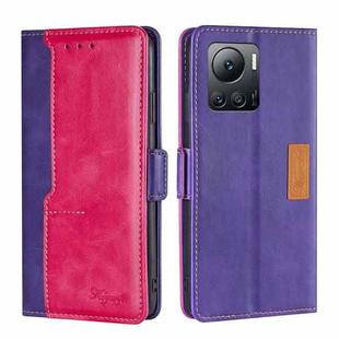 For Infinix Note 12 VIP Contrast Color Side Buckle Leather Phone Case(Purple + Rose Red)
