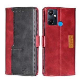 For Infinix Smart 6 Plus Contrast Color Side Buckle Leather Phone Case(Red + Black)