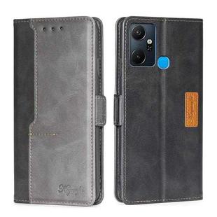 For Infinix Smart 6 Plus Contrast Color Side Buckle Leather Phone Case(Black + Grey)