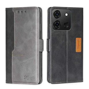 For Infinix Smart 7 Contrast Color Side Buckle Leather Phone Case(Black + Grey)