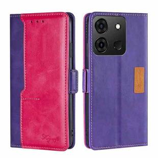 For Infinix Smart 7 Contrast Color Side Buckle Leather Phone Case(Purple + Rose Red)