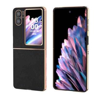 For OPPO Find N2 Flip Waves Series Nano Electroplating Genuine Leather Phone Case(Black)