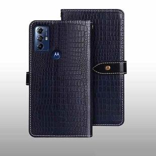 For Motorola Moto G Play 2023 idewei Crocodile Texture Leather Phone Case(Dark Blue)