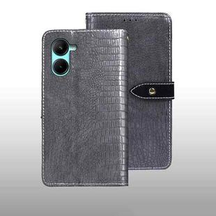 For Realme C33 2023 idewei Crocodile Texture Leather Phone Case(Grey)