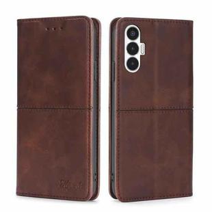 For Tecno Pova 3 Cow Texture Magnetic Horizontal Flip Leather Phone Case(Dark Brown)