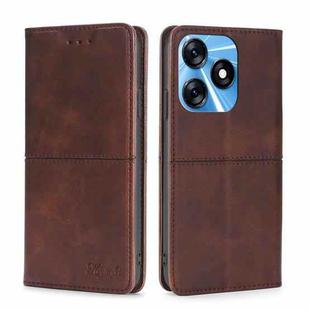 For Tecno Spark 10 4G Cow Texture Magnetic Horizontal Flip Leather Phone Case(Dark Brown)