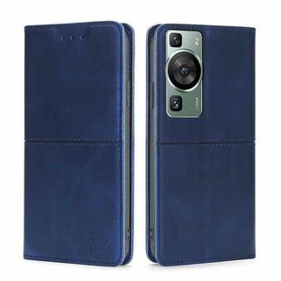 For Huawei P60 / P60 Pro Cow Texture Magnetic Horizontal Flip Leather Phone Case(Blue)