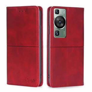 For Huawei P60 / P60 Pro Cow Texture Magnetic Horizontal Flip Leather Phone Case(Red)