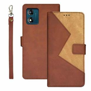 For Motorola Moto E13 idewei Two-color Splicing Leather Phone Case(Brown)