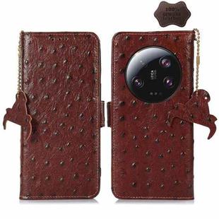 For Xiaomi 13 Ultra Ostrich Pattern Genuine Leather RFID Phone Case(Coffee)