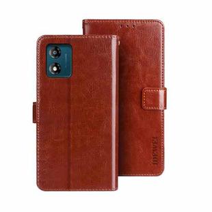 For Motorola Moto E13 idewei Crazy Horse Texture Leather Phone Case with Holder(Brown)