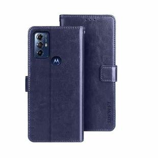 For Motorola Moto G Play 2023 idewei Crazy Horse Texture Leather Phone Case with Holder(Blue)