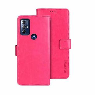 For Motorola Moto G Play 2023 idewei Crazy Horse Texture Leather Phone Case with Holder(Rose Red)