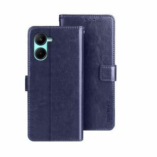 For Realme C33 2023 idewei Crazy Horse Texture Leather Phone Case with Holder(Blue)