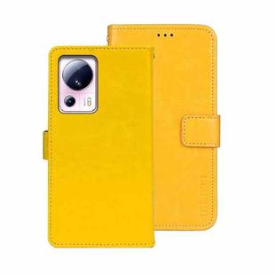For Xiaomi 13 Lite idewei Crazy Horse Texture Leather Phone Case with Holder(Yellow)