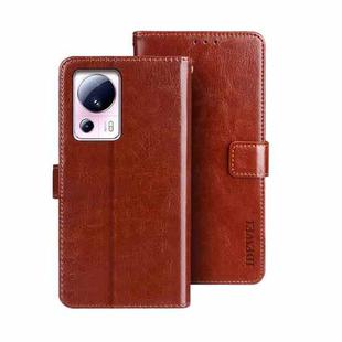 For Xiaomi 13 Lite idewei Crazy Horse Texture Leather Phone Case with Holder(Brown)