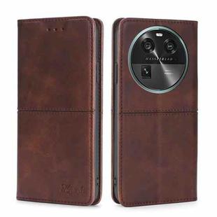 For OPPO Find X6 5G Cow Texture Magnetic Horizontal Flip Leather Phone Case(Dark Brown)