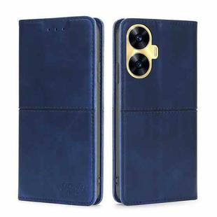 For Realme C55 4G Cow Texture Magnetic Horizontal Flip Leather Phone Case(Blue)