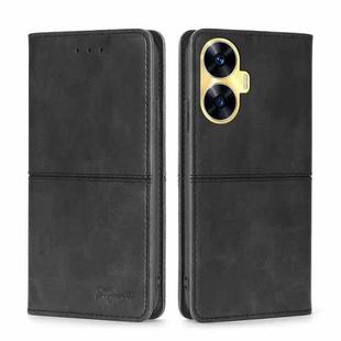 For Realme C55 4G Cow Texture Magnetic Horizontal Flip Leather Phone Case(Black)
