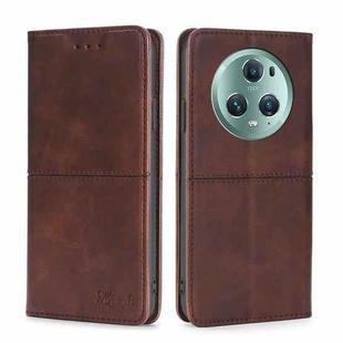 For Honor Magic5 Pro Cow Texture Magnetic Horizontal Flip Leather Phone Case(Dark Brown)
