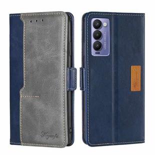 For Tecno Camon 18 / 18P Contrast Color Side Buckle Leather Phone Case(Blue + Grey)