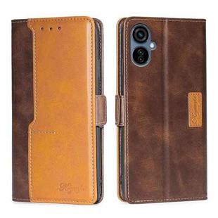 For Tecno Camon 19 Neo Contrast Color Side Buckle Leather Phone Case(Dark Brown + Gold)