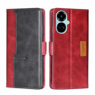 For Tecno Camon 19 / 19 Pro Contrast Color Side Buckle Leather Phone Case(Red + Black)